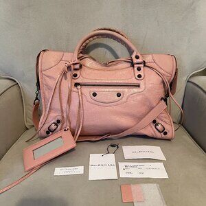 Authentic Balenciaga City Leather Shoulder Bag - 2013 Rose Peche Classic